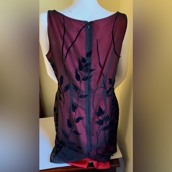 English Richards mini black & red Dress sheer mesh black velvet leaves US 12 - Picture 8 of 16